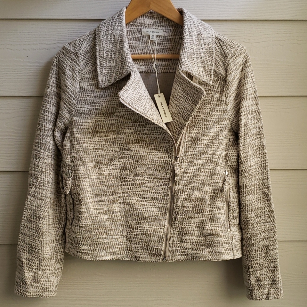 Max Studio Textured Knit Moto Jacket